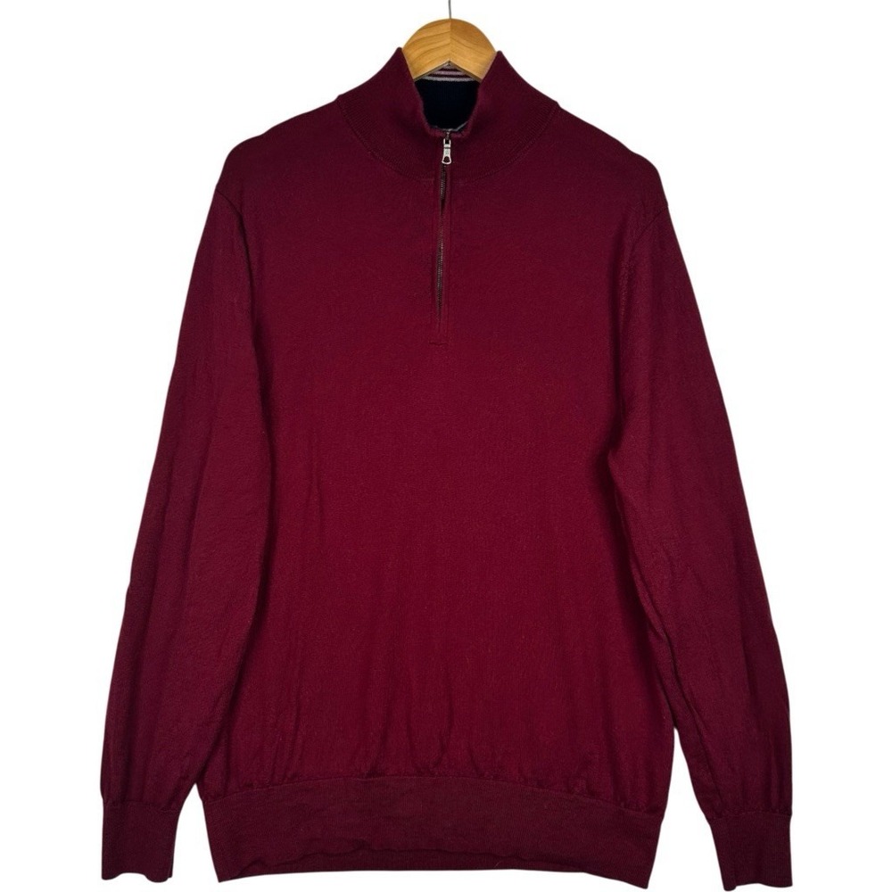 Brooks Brothers Merino Wool Quarter Zip Sweater Men XL Burgundy Italian Yarn